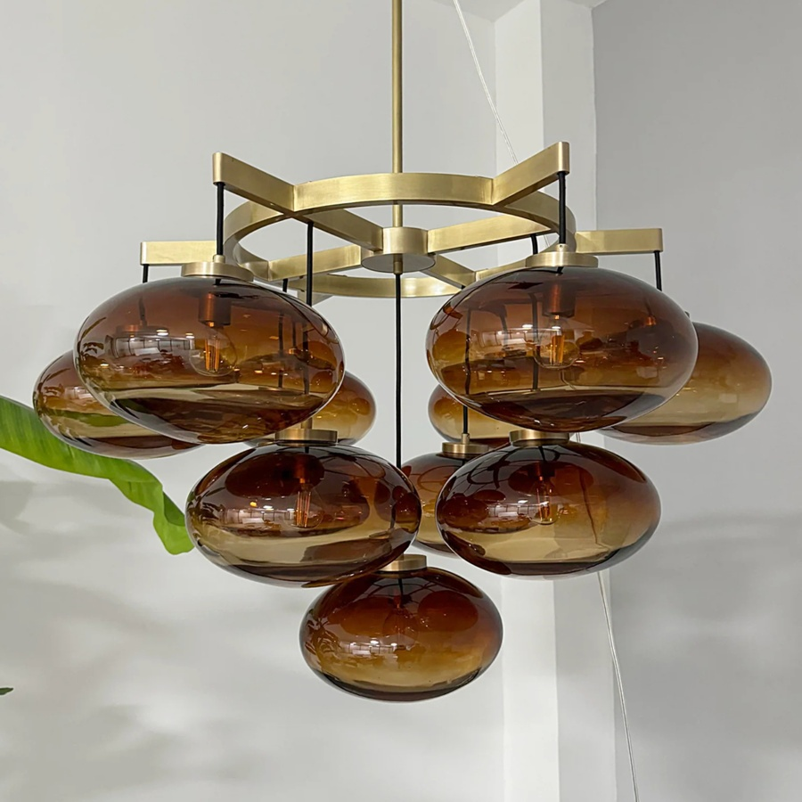 Calus Amber Glass Round Chandelier 36″