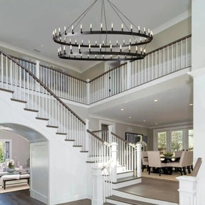 Dania Camina Modern Farmhouse 2-Tier Round Chandelier-Chandelier-Merlin Lamps-Filament-38"-Lacquered Brass-merlinlamps