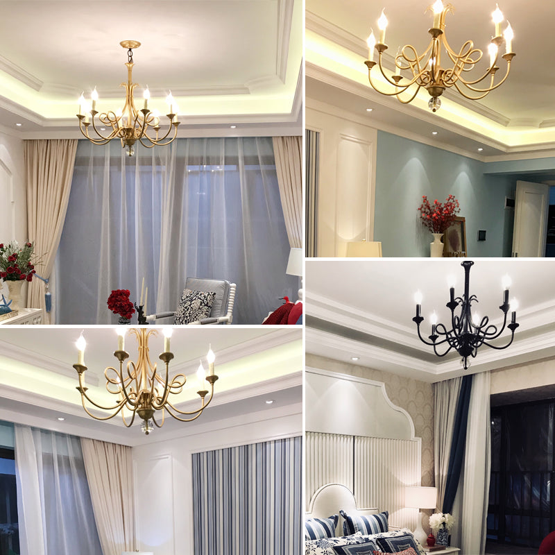 Candle Light Chandelier|Farmhouse Ceiling Fixtures|Natural Brass E14 Adjustable Length