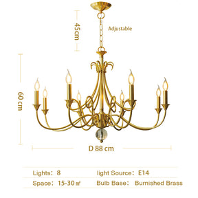Candle Light Chandelier|Farmhouse Ceiling Fixtures|Natural Brass E14 Adjustable Length