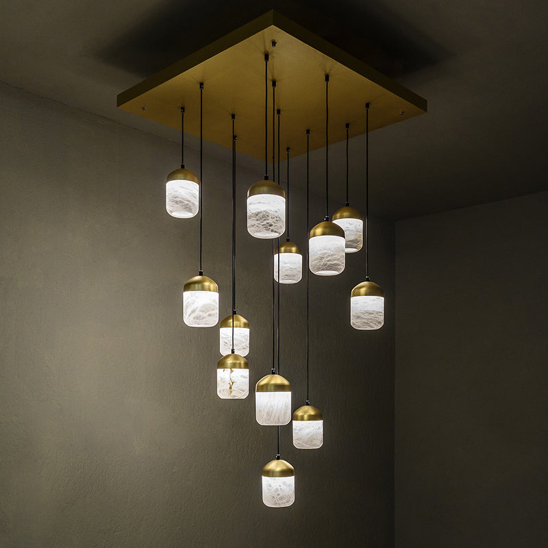 Cascade Modern Minimalist Alabaster Staircases Pendant Chandelier
