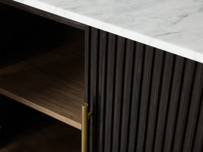Reeded Wood Credenza With Marble Or Bluestone Top