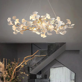Ceramic Petal Modern Linear Branch Chandelier