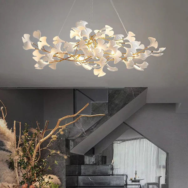 Ceramic Petal Modern Linear Branch Chandelier