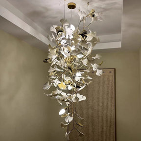Ceramics Ginkgo Leaves Twig Chandelier Tree Branch Shaped Pendant Light For High Ceiling Living Room Hotel Hall