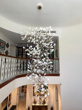 Ceramics Ginkgo Leaves Twig Chandelier Tree Branch Shaped Pendant Light For High Ceiling Living Room Hotel Hall