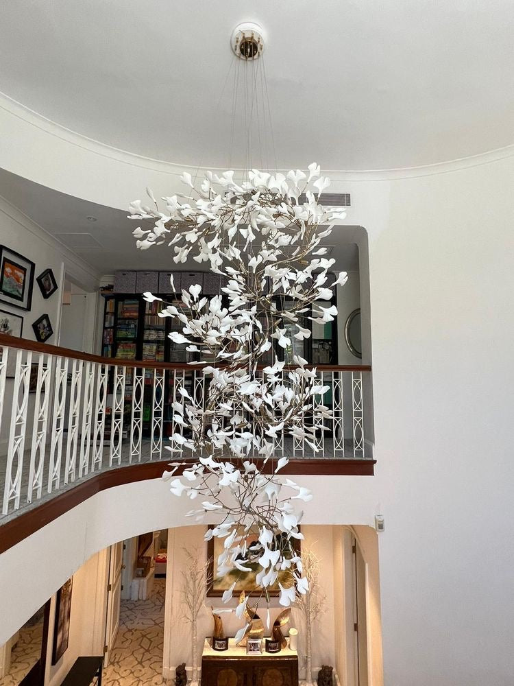Ceramics Ginkgo Leaves Twig Chandelier Tree Branch Shaped Pendant Light For High Ceiling Living Room Hotel Hall