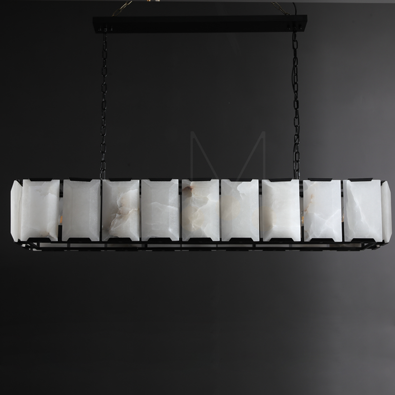 Charles Multicurve Calcite Rectangular Chandelier, Modern Elegance Lamp for Living Rooms, Dining Areas, and Bedrooms
