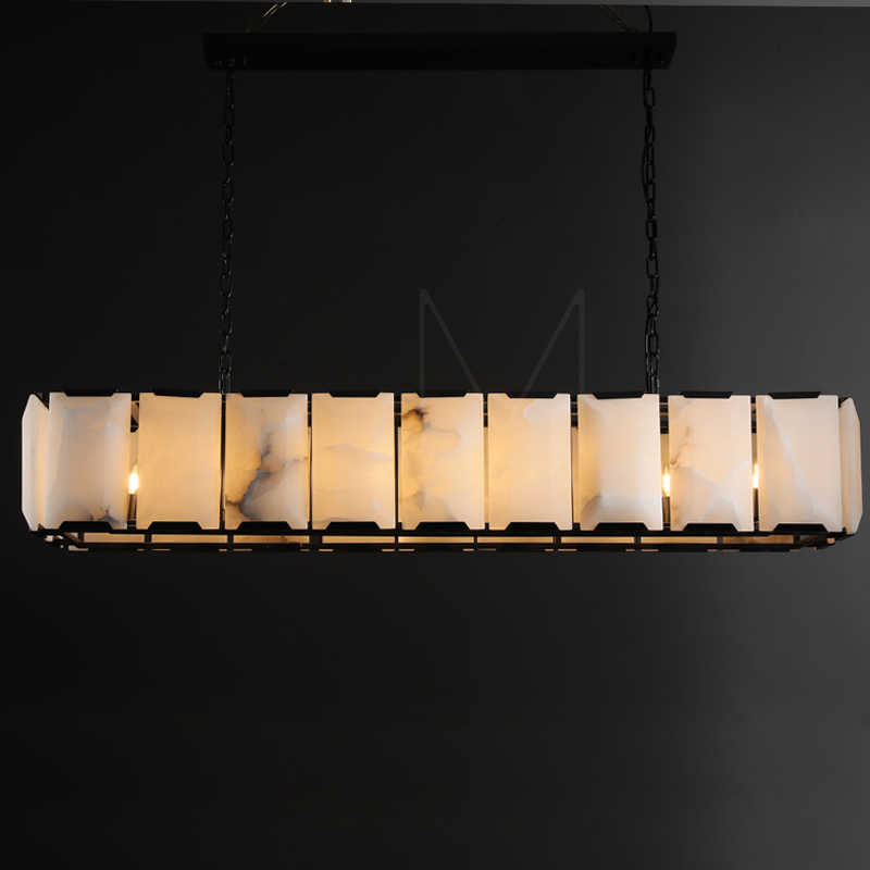 Charles Multicurve Calcite Rectangular Chandelier, Modern Elegance Lamp for Living Rooms, Dining Areas, and Bedrooms