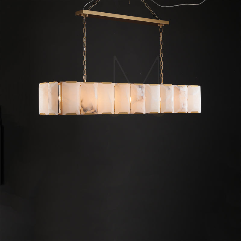 Charles Multicurve Calcite Rectangular Chandelier, Modern Elegance Lamp for Living Rooms, Dining Areas, and Bedrooms