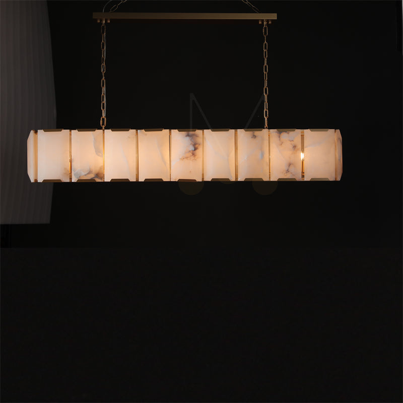 Charles Multicurve Calcite Rectangular Chandelier, Modern Elegance Lamp for Living Rooms, Dining Areas, and Bedrooms