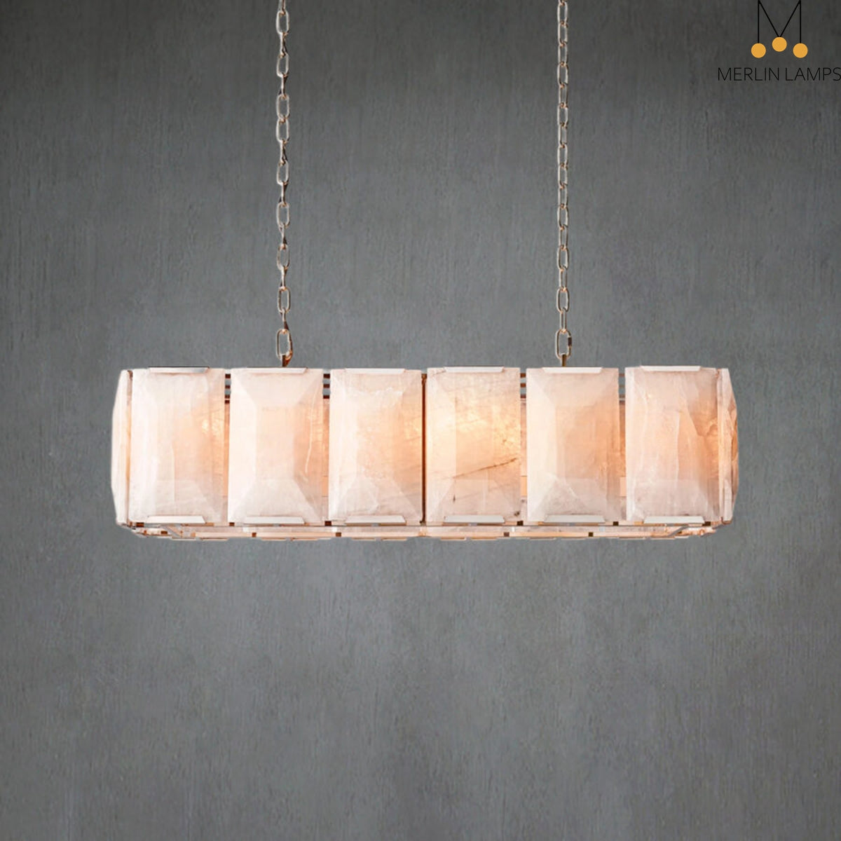 Charles Multicurve Calcite Rectangular Chandelier, Modern Elegance Lamp for Living Rooms, Dining Areas, and Bedrooms