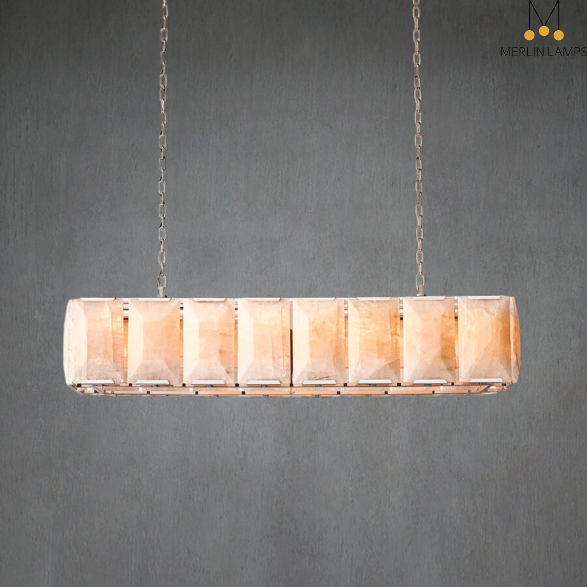 Charles Multicurve Calcite Rectangular Chandelier, Modern Elegance Lamp for Living Rooms, Dining Areas, and Bedrooms