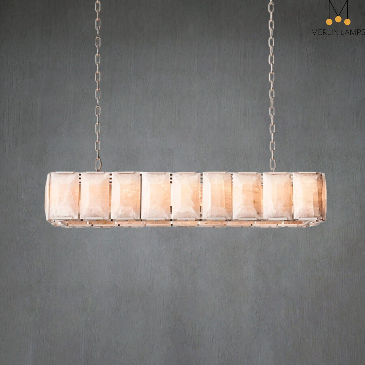 Charles Multicurve Calcite Rectangular Chandelier, Modern Elegance Lamp for Living Rooms, Dining Areas, and Bedrooms