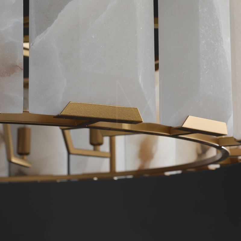 Charles Multicurve Calcite Round Chandelier, Modern Illuminate Lamp for Living Room