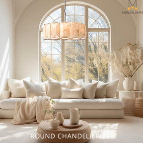 Charles Multicurve Calcite Round Chandelier, Modern Illuminate Lamp for Living Room