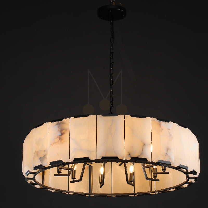 Charles Multicurve Calcite Round Chandelier, Modern Illuminate Lamp for Living Room