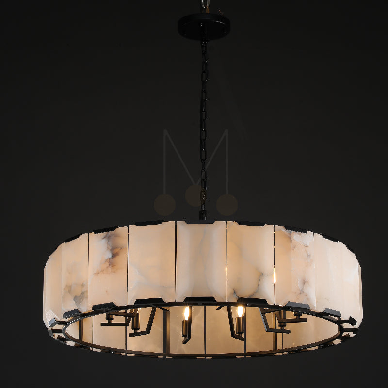 Charles Multicurve Calcite Round Chandelier, Modern Illuminate Lamp for Living Room