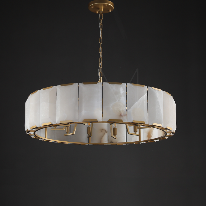 Charles Multicurve Calcite Round Chandelier, Modern Illuminate Lamp for Living Room