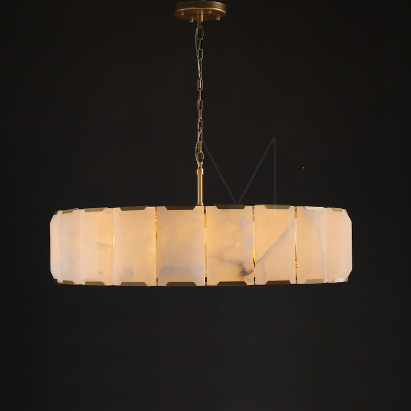 Charles Multicurve Calcite Round Chandelier, Modern Illuminate Lamp for Living Room
