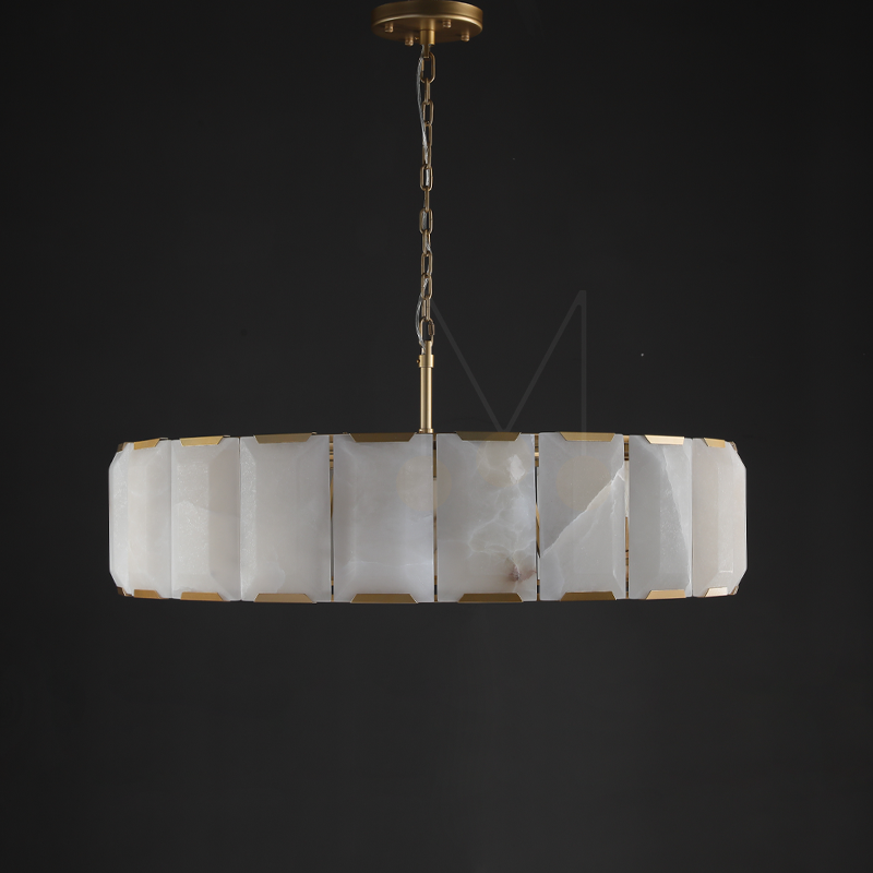Charles Multicurve Calcite Round Chandelier, Modern Illuminate Lamp for Living Room