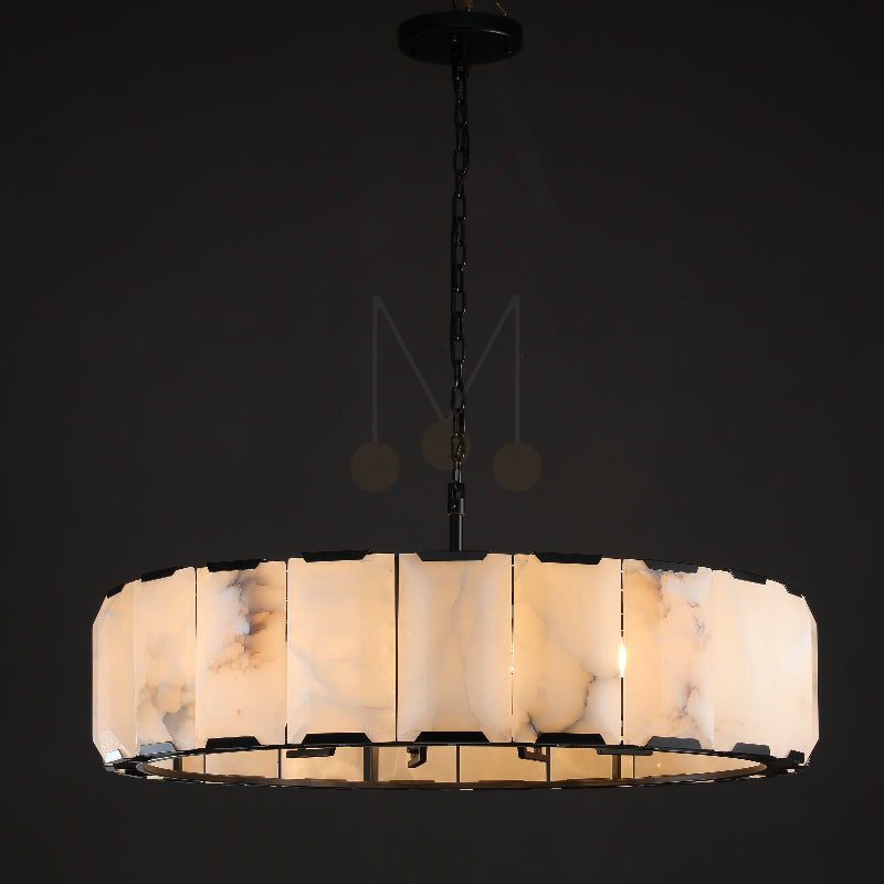 Charles Multicurve Calcite Round Chandelier, Modern Illuminate Lamp for Living Room
