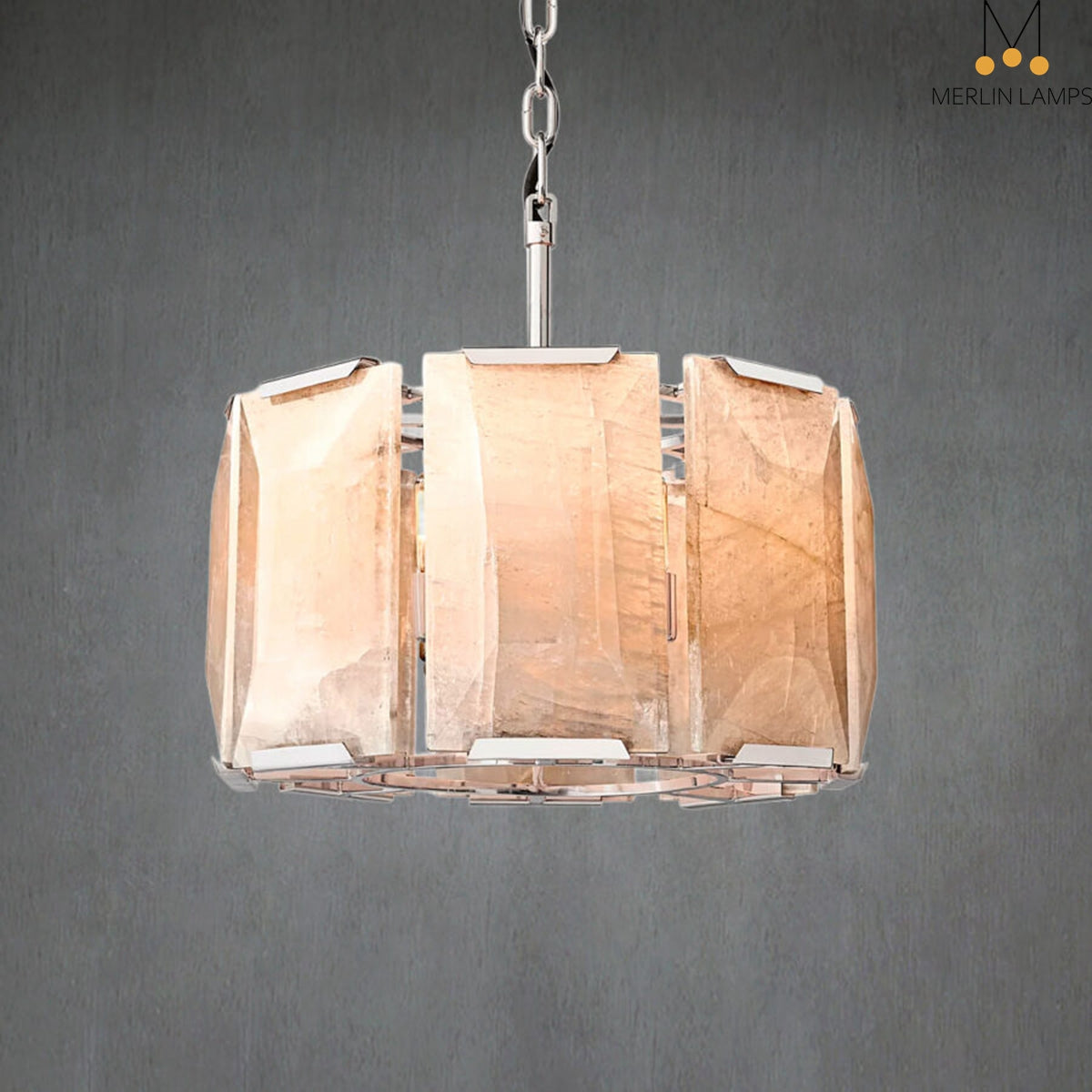 Charles Multicurve Calcite Round Chandelier, Modern Illuminate Lamp for Living Room
