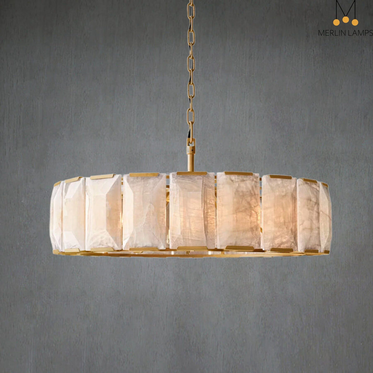 Charles Multicurve Calcite Round Chandelier, Modern Illuminate Lamp for Living Room