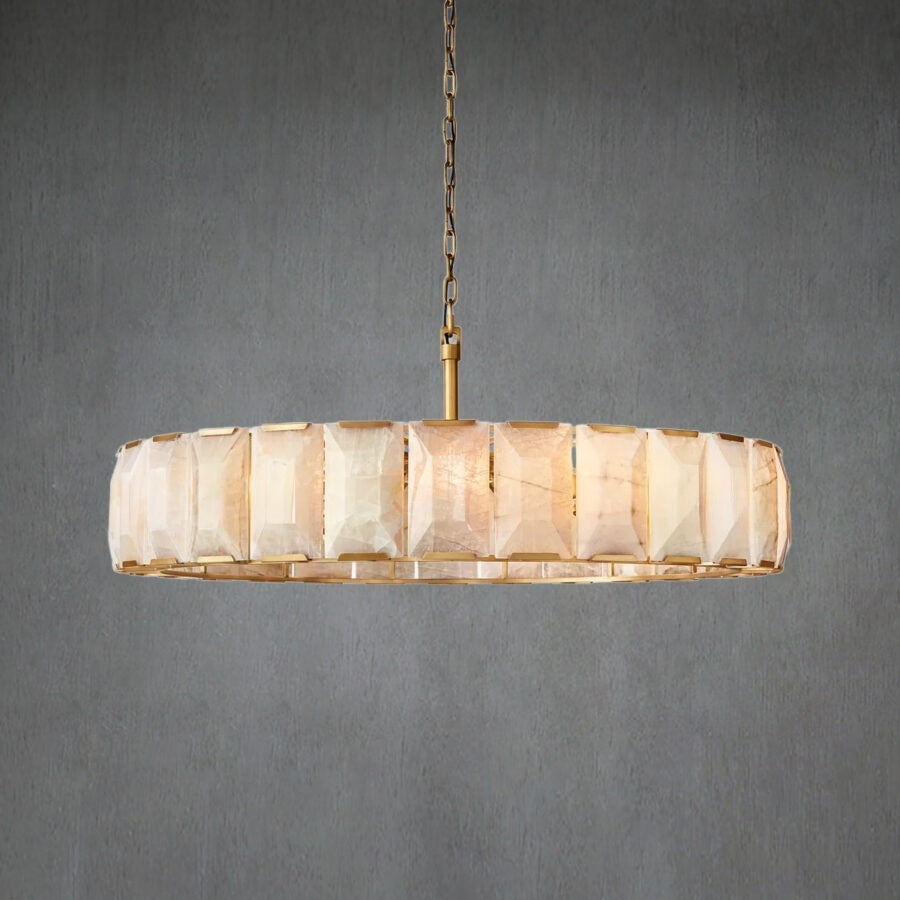 Charles Multicurve Calcite Round Chandelier, Modern Illuminate Lamp for Living Room
