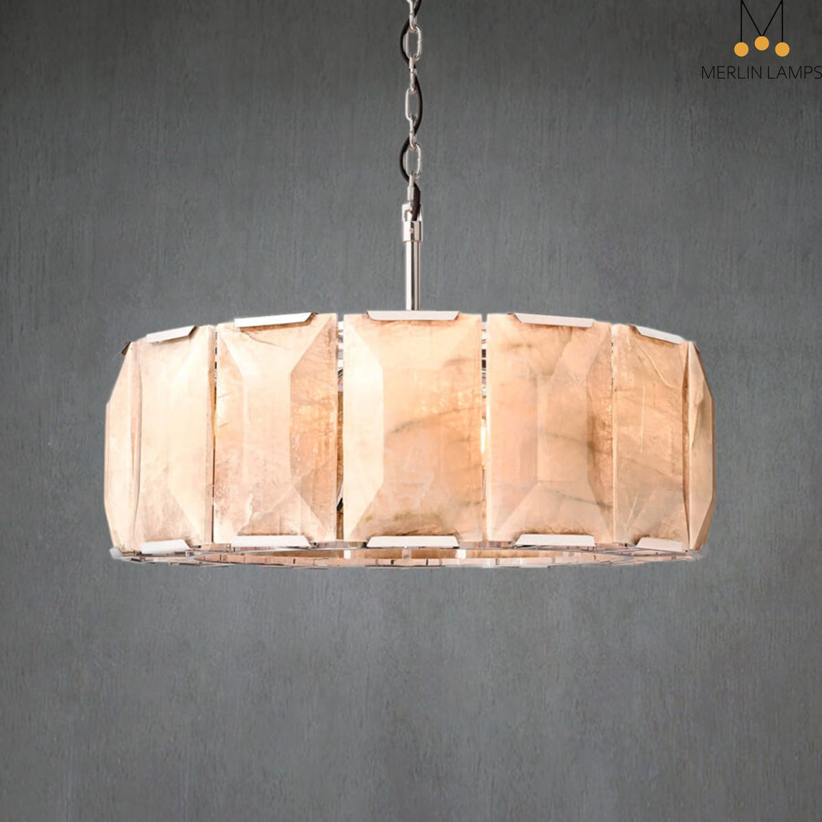 Charles Multicurve Calcite Round Chandelier, Modern Illuminate Lamp for Living Room