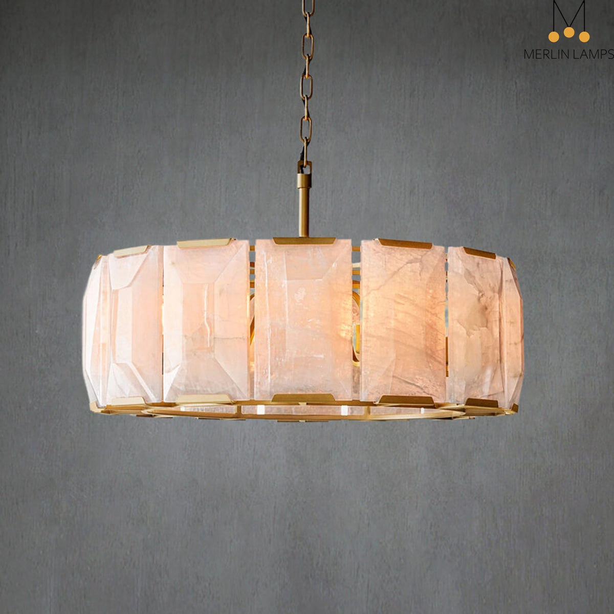 Charles Multicurve Calcite Round Chandelier, Modern Illuminate Lamp for Living Room