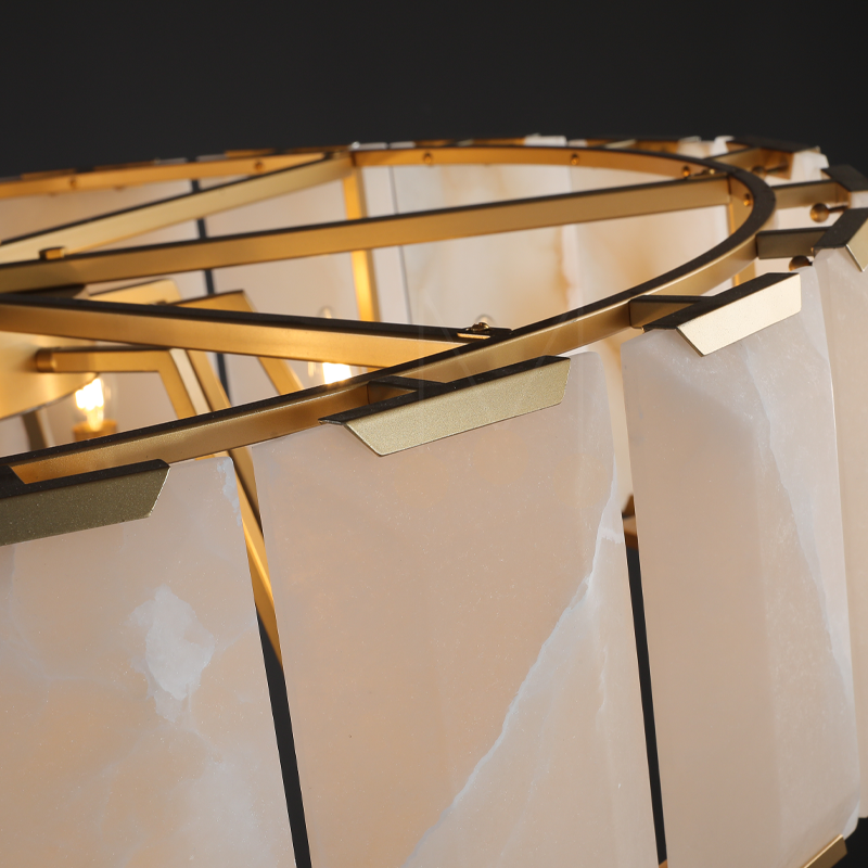 Charles Multicurve Calcite Round Chandelier, Modern Illuminate Lamp for Living Room