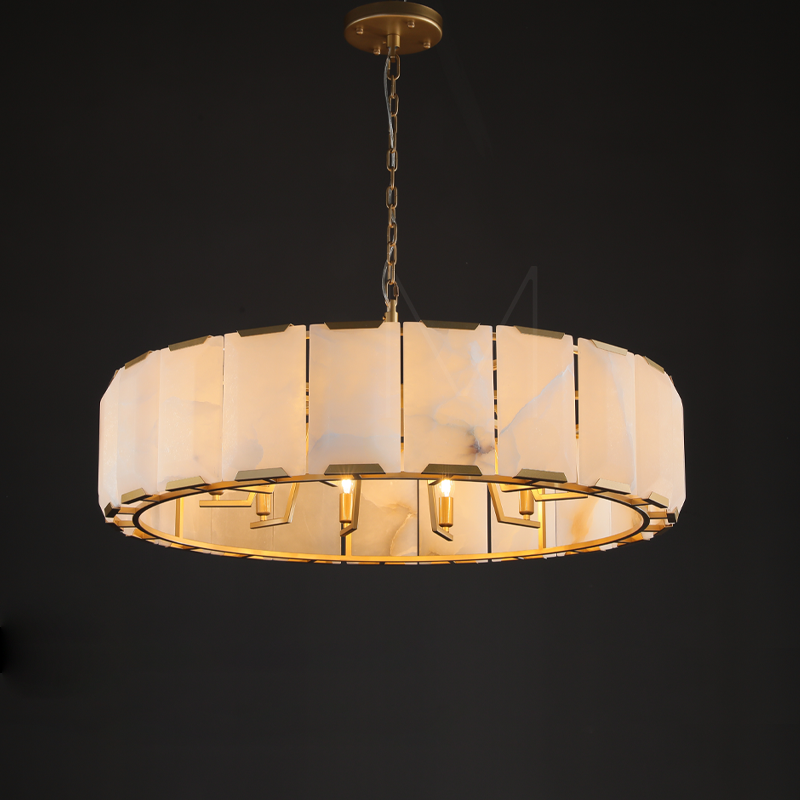 Charles Multicurve Calcite Round Chandelier, Modern Illuminate Lamp for Living Room