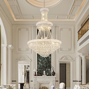 BEIRIO Chrome 24-Light Crystal Chandelier for High Ceilings
