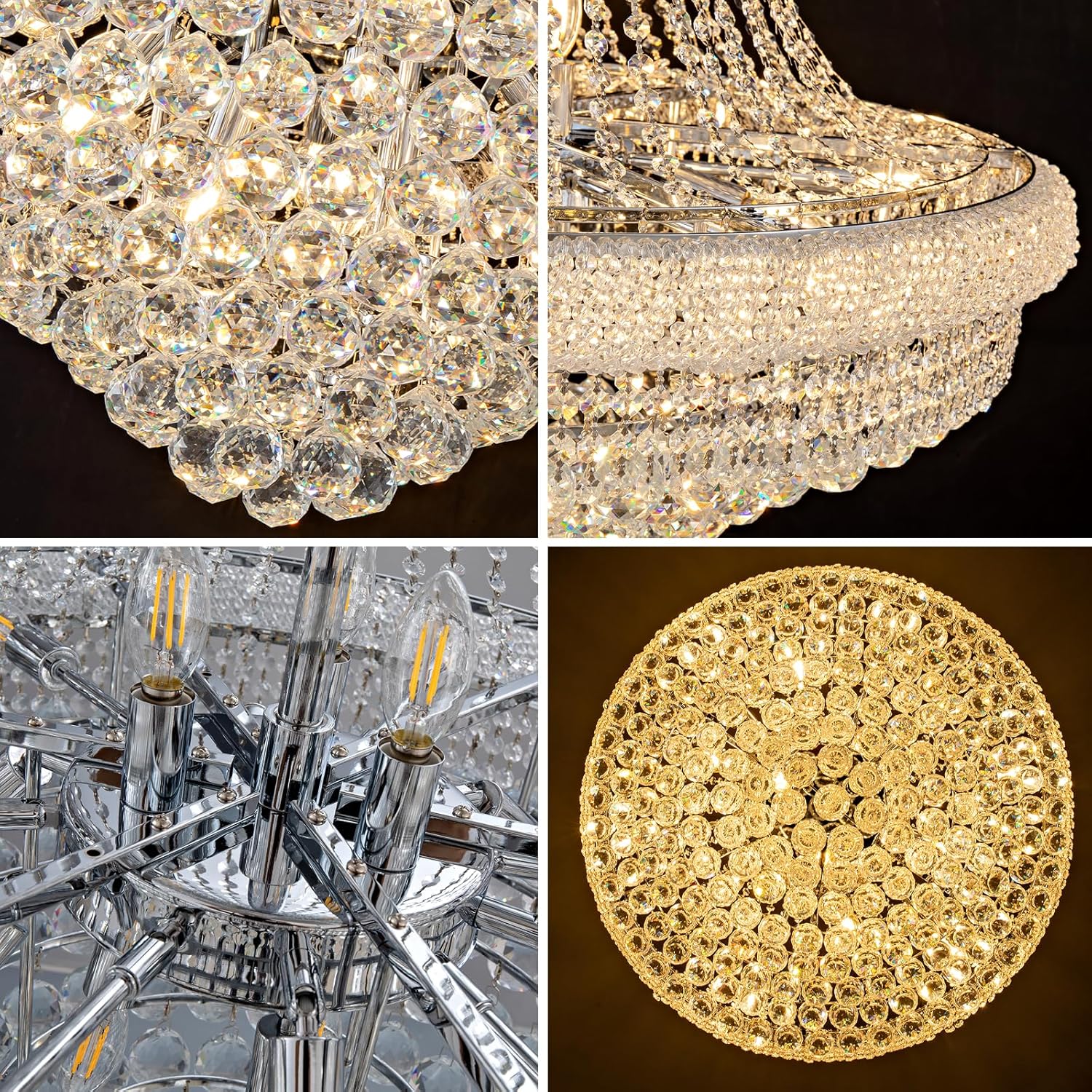 BEIRIO Chrome 24-Light Crystal Chandelier for High Ceilings