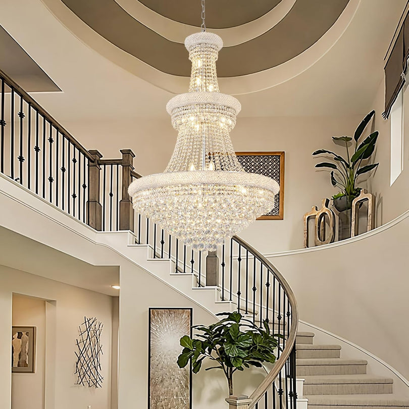 BEIRIO Chrome 24-Light Crystal Chandelier for High Ceilings