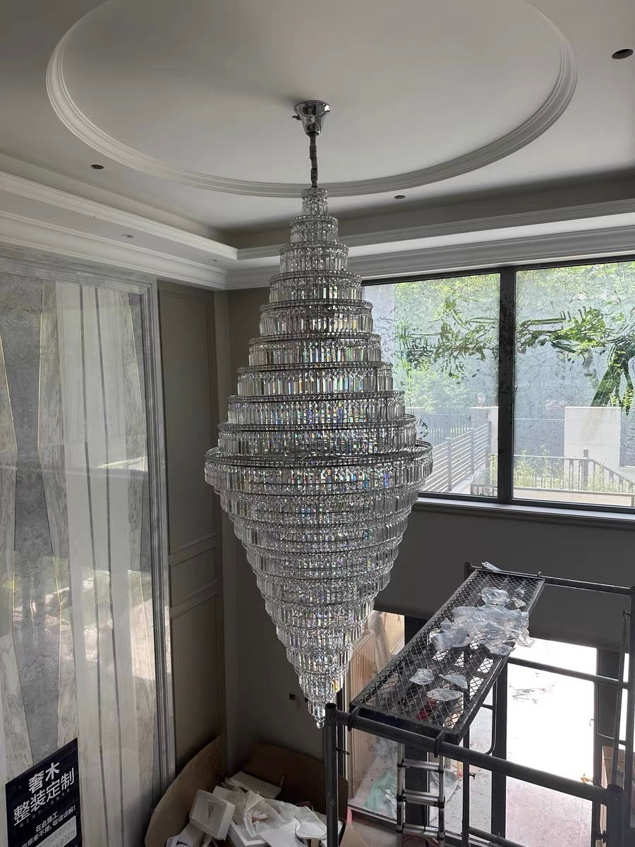 Chrome Extra Large Crystal Chandelier in Silver for Foyer/Staircase/Living Room/Entrance