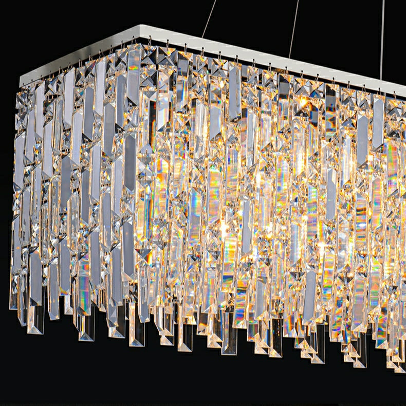 Chrome/ Silver Decorative Kitchen Island Lighting Crystal Rectangle Chandelier For Long Dining Table Round Pendant Light Fixture For Living Room