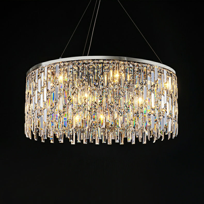 Chrome/ Silver Decorative Kitchen Island Lighting Crystal Rectangle Chandelier For Long Dining Table Round Pendant Light Fixture For Living Room