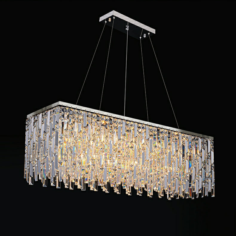 Chrome/ Silver Decorative Kitchen Island Lighting Crystal Rectangle Chandelier For Long Dining Table Round Pendant Light Fixture For Living Room