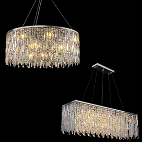 Chrome/ Silver Decorative Kitchen Island Lighting Crystal Rectangle Chandelier For Long Dining Table Round Pendant Light Fixture For Living Room