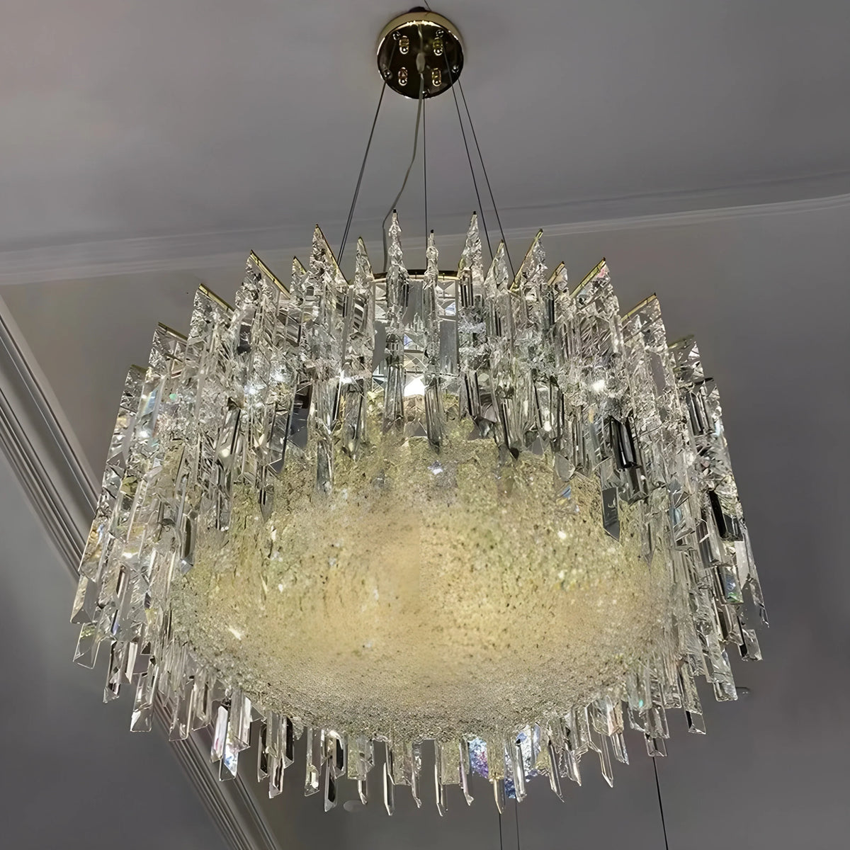 Chrome Silver Stylish Round Crystal Chandelier Modern Ceiling Pendant Light For Living Room/ Bedroom