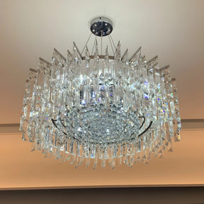 Chrome Silver Stylish Round Crystal Chandelier Modern Ceiling Pendant Light For Living Room/ Bedroom