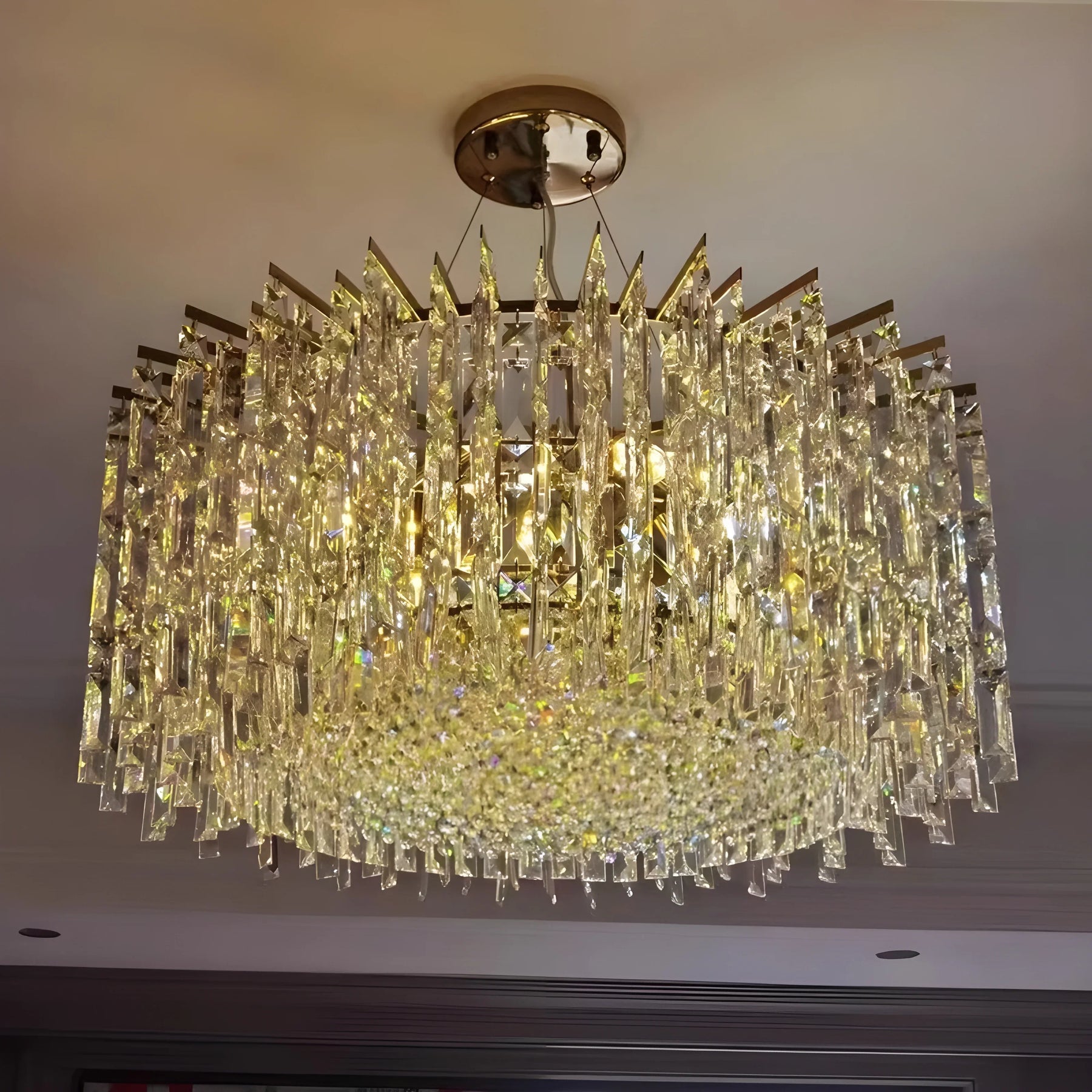 Chrome Silver Stylish Round Crystal Chandelier Modern Ceiling Pendant Light For Living Room/ Bedroom