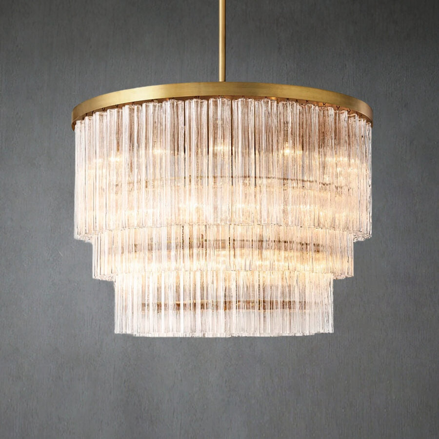 Cieno Round 3-Tier Chandelier 48″-Merlin Lamps-Lacquered Burnished Brass-merlinlamps