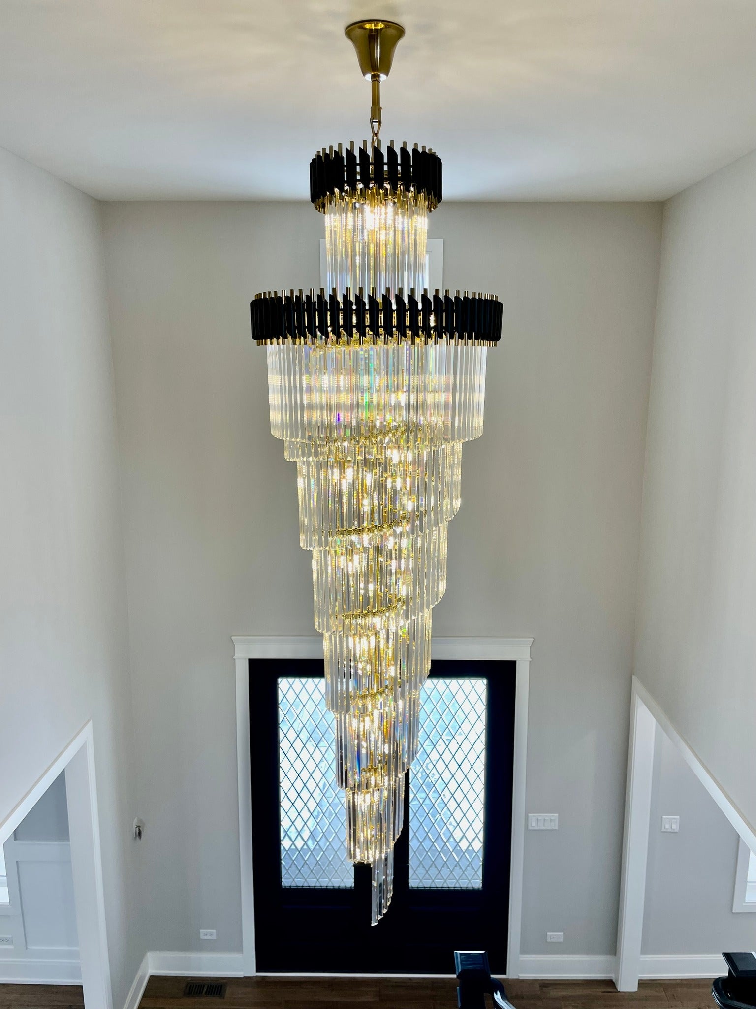 Classic Large Multi-layered Spiral Crystal Chandelier for Foyer/ Staircase-Chandeliers-Merlin Lamps-D17.7"*H59.1"/12 Lights/16 kg-Black-Warm Light-merlinlamps