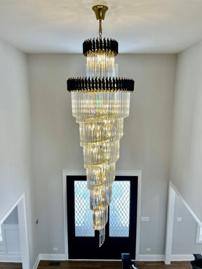 Classic Large Multi-layered Spiral Crystal Chandelier for Foyer/ Staircase-Chandeliers-Merlin Lamps-D17.7"*H59.1"/12 Lights/16 kg-Black-Warm Light-merlinlamps