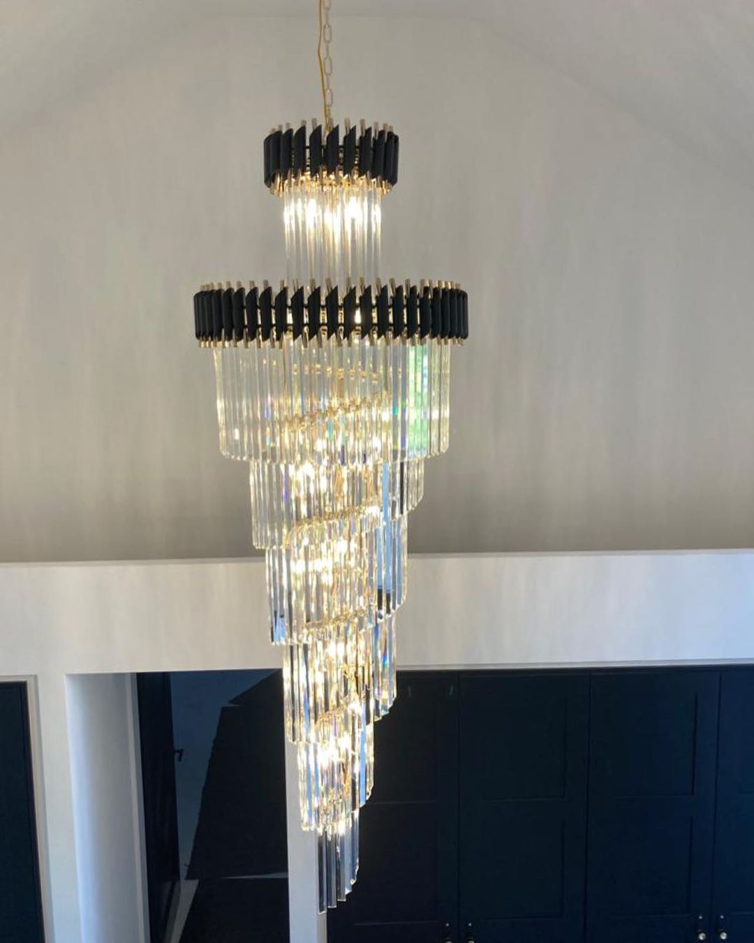 Classic Large Multi-layered Spiral Crystal Chandelier for Foyer/ Staircase-Chandeliers-Merlin Lamps-D17.7"*H59.1"/12 Lights/16 kg-Black-Warm Light-merlinlamps
