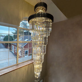 Classic Large Multi-layered Spiral Crystal Chandelier for Foyer/ Staircase-Chandeliers-Merlin Lamps-D17.7"*H59.1"/12 Lights/16 kg-Black-Warm Light-merlinlamps