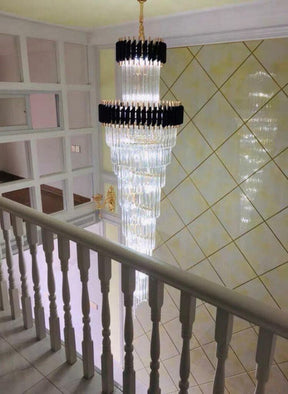 Classic Large Multi-layered Spiral Crystal Chandelier for Foyer/ Staircase-Chandeliers-Merlin Lamps-D17.7"*H59.1"/12 Lights/16 kg-Black-White Light-merlinlamps